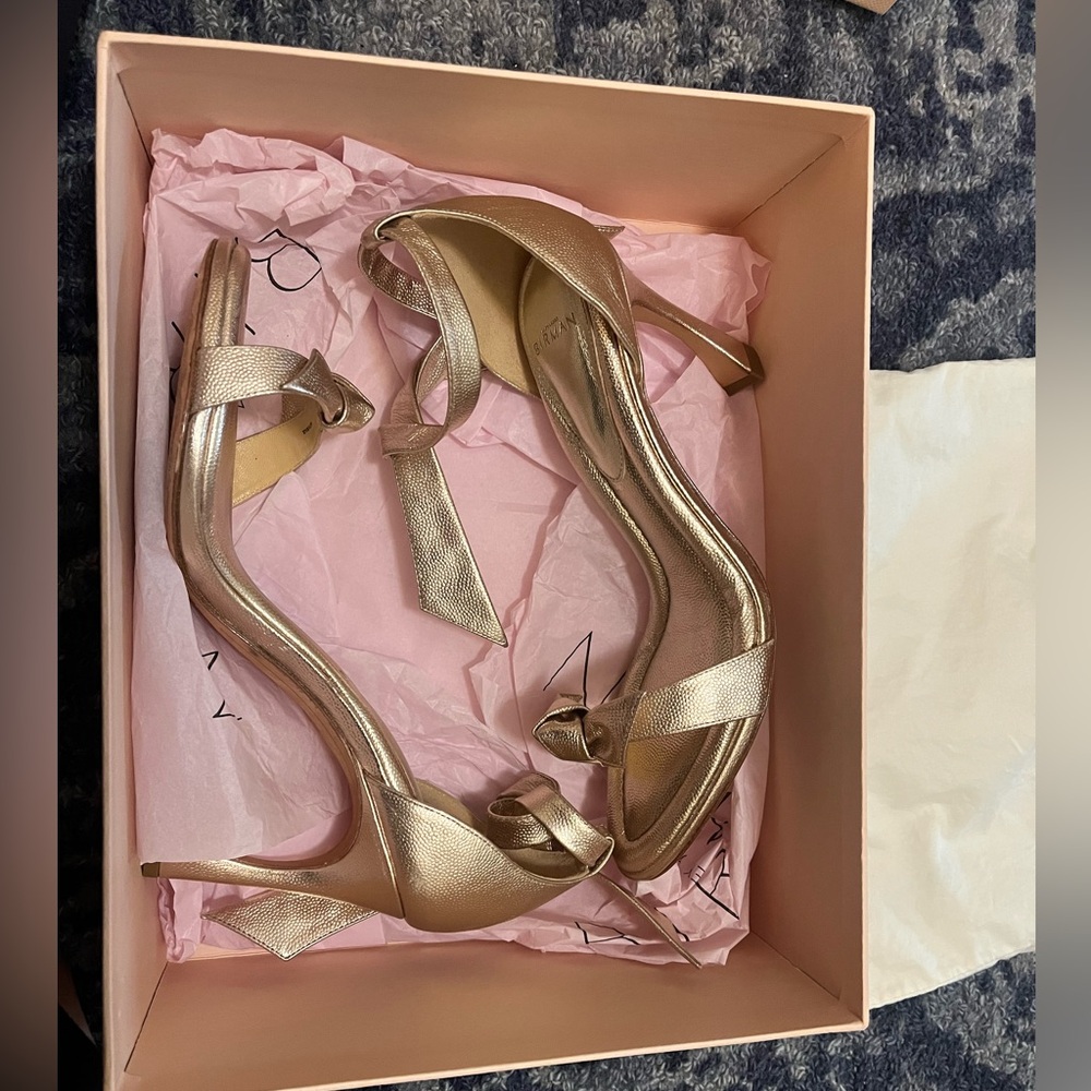 Alexandre Birman Gold Bow Clarita Heels, Size 39
